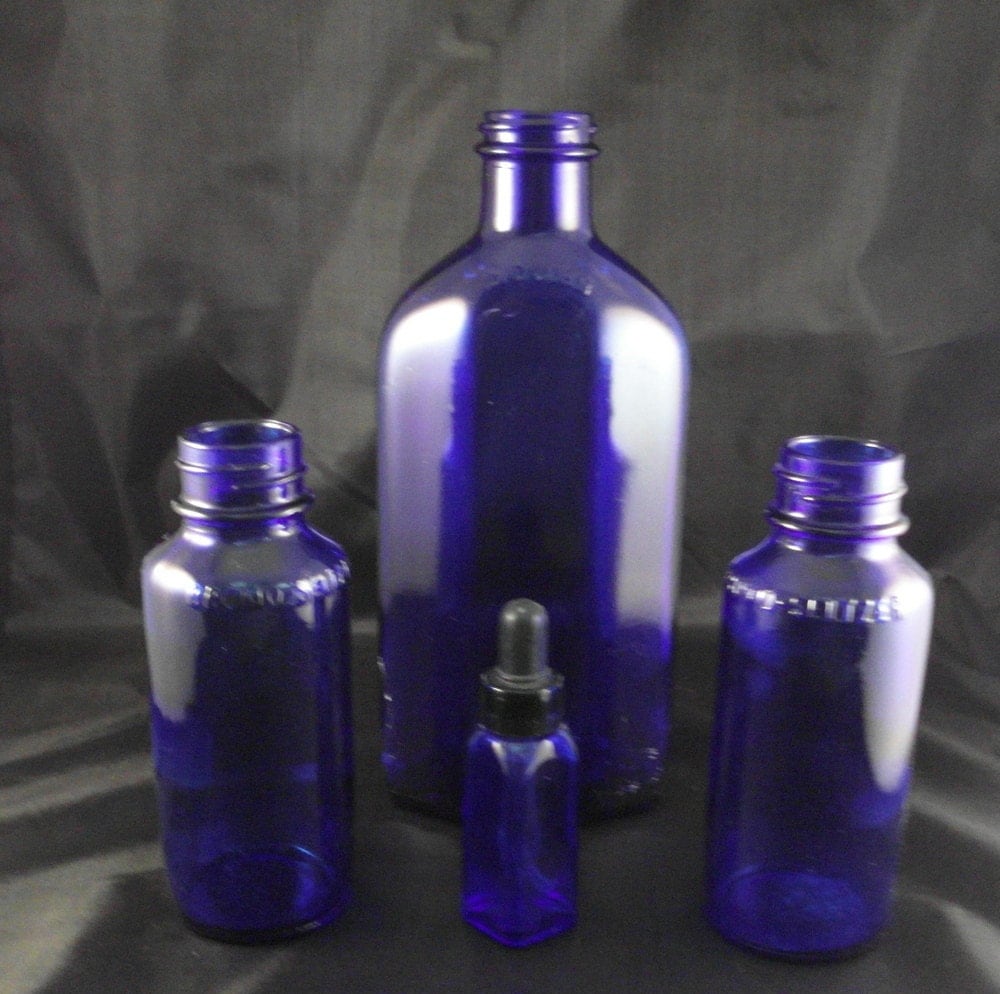 Vintage Cobalt Blue Glass Bottles Medicine Bottles by WishboneART