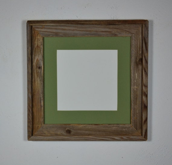 Square picture frame barnwood 12x12 with 8x8 green by barnwood4u