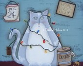 E Pattern Primitive Christmas Cat Terrye French Painting With Friends Whimsical Folk Art Instant Download