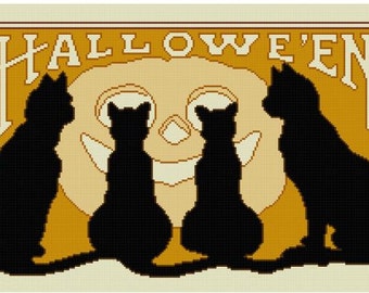 Black Cats Halloween cross stitch pattern PDF