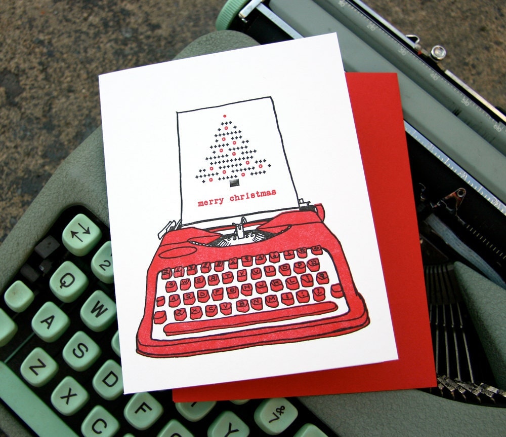 letterpress christmas typewriter cards set of 6