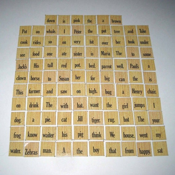 Cardboard Scrabble Sentence Tiles or Game Pieces with Words