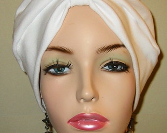 White Knit Turban, Chemo Hat, Snood, Womens Hat