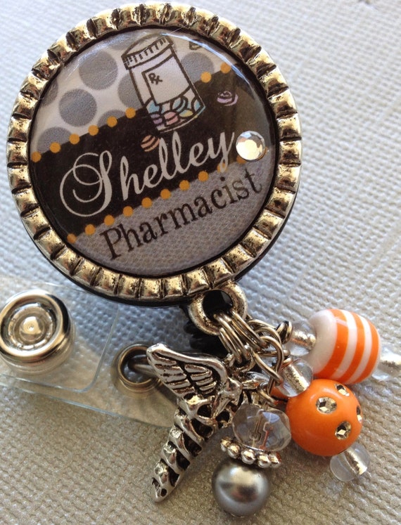 Pharmacy Technician ID Badge Reel Personalized Name Silver