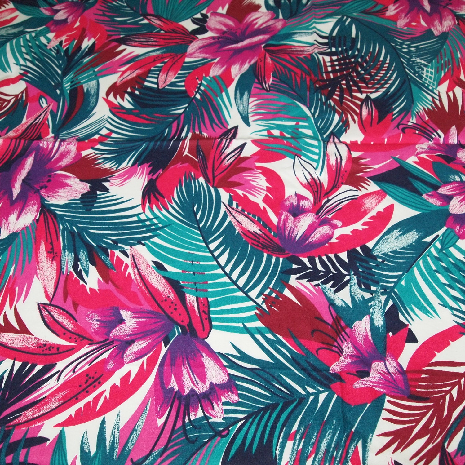 vintage 80s novelty fabric featuring great tropical leaves