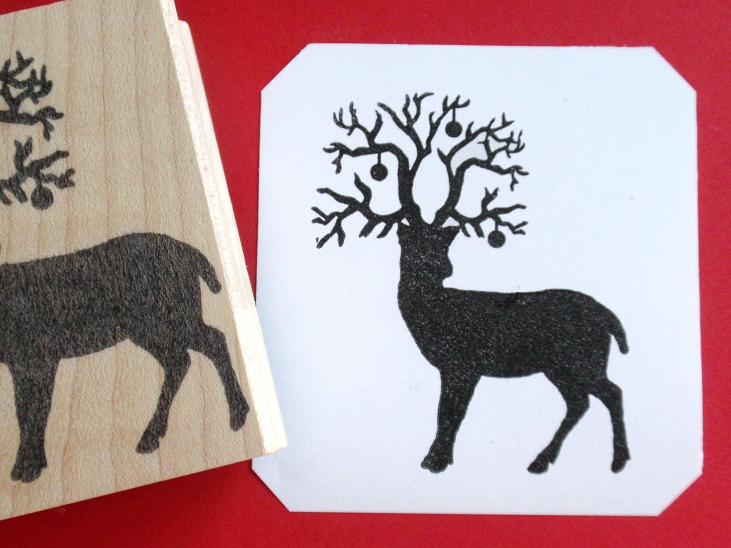Christmas Buck Deer Rubber Stamp Handmade by Blossom Stamps