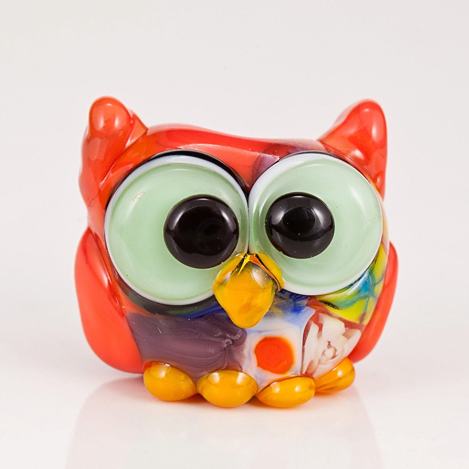 Corol Colorful Owl Lampwork Glass Bead 5309