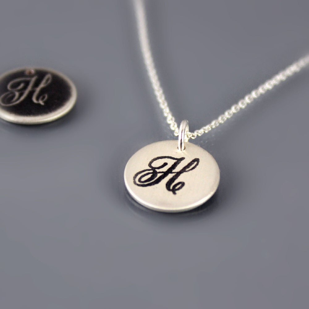 Script Initial H Necklace Sterling Silver by lisahopkins on Etsy
