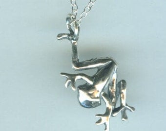 Sterling COQUI FROG Pendant and 20 Inch Chain - 3d - Frog, Toad, Totem - Puerto Rico