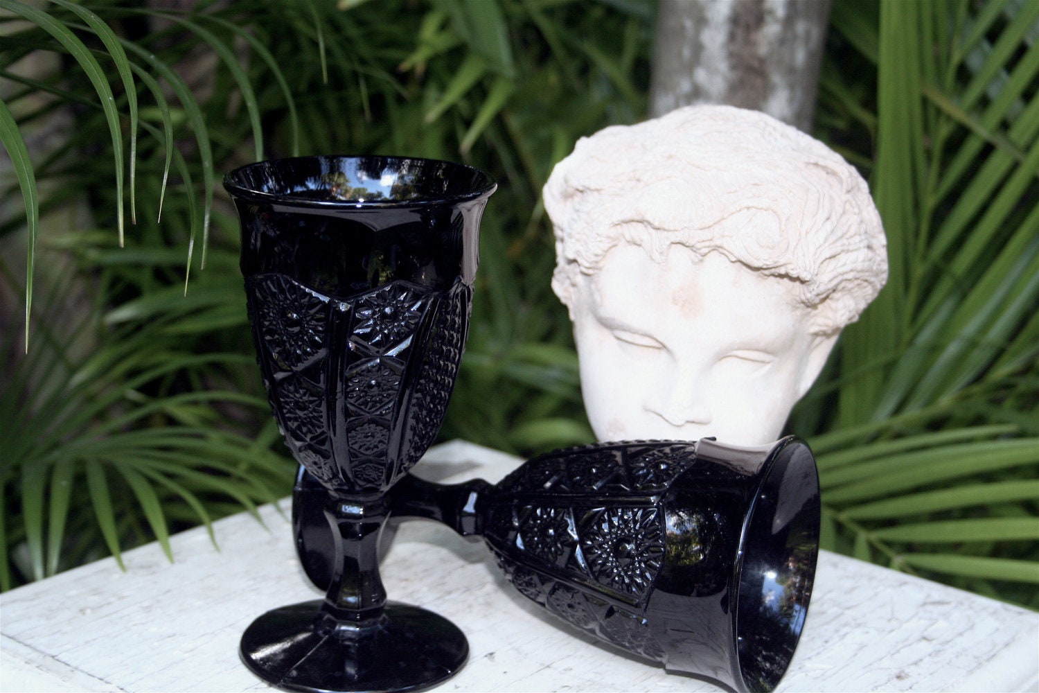 Black GLASS Goblets Tiara Glass Monarch wine glass by gumbygirl