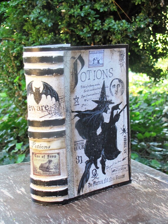 MEDIUM Vintage Paper Mache Halloween Witch's Book of