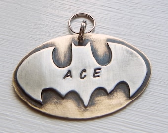 BATMAN Dog Tag-Pet ID Tag-Unique Pet Tag-Super Heroes Pet Tag-Custom Handstamped Identification Dog Tag-Handcrafted Brass And Nickel Silver