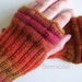 Orange pink knitted gloves with lace crochet trim B221