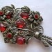 Vintage Brooch - Flower Bouquet - Ruby Rhinestones