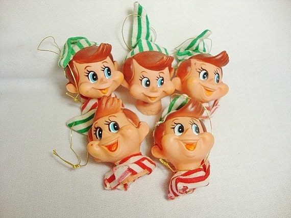 vintage christmas pixie elf vinyl rubber heads