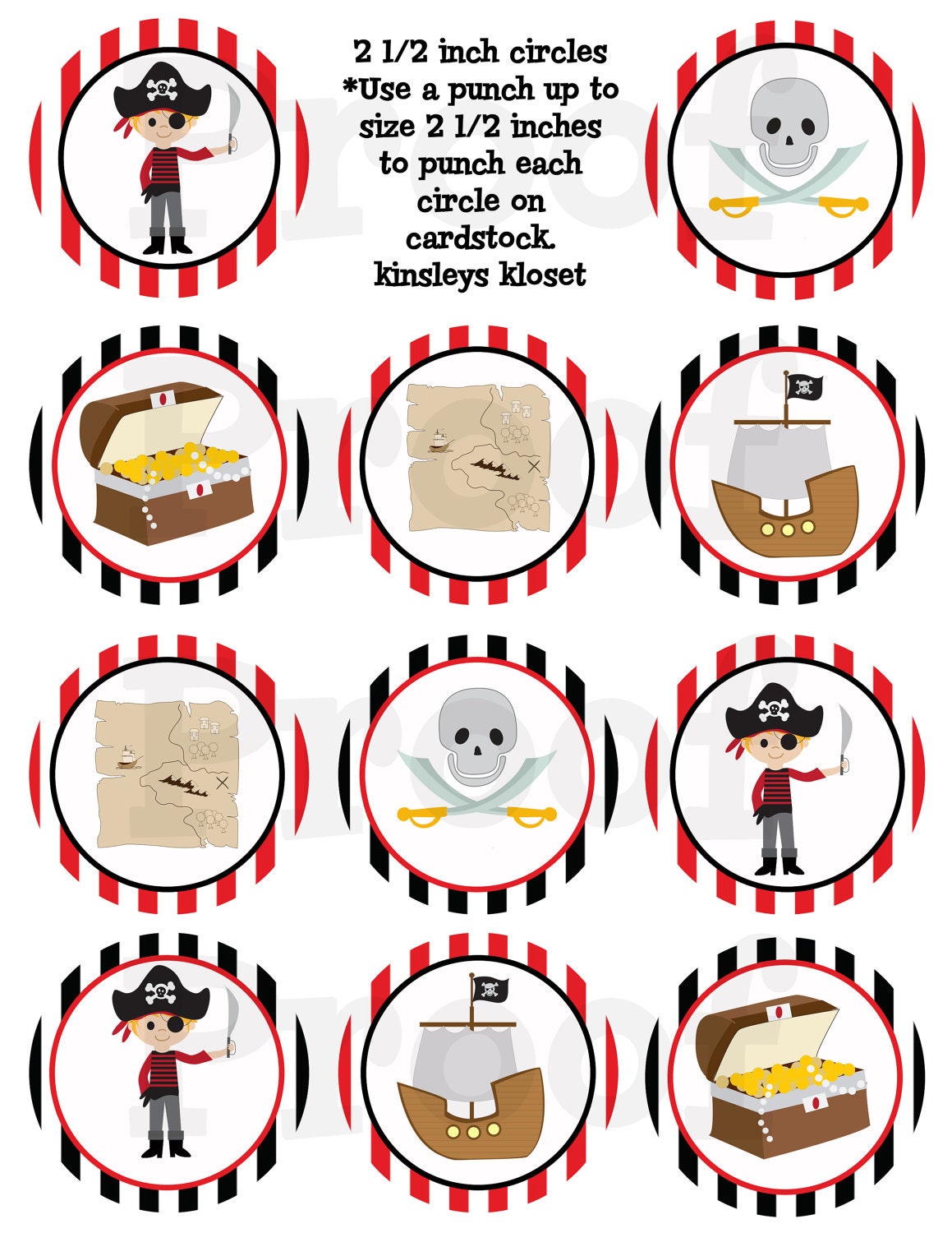 Printable Party Circles Pirate Party Cupcake Toppers
