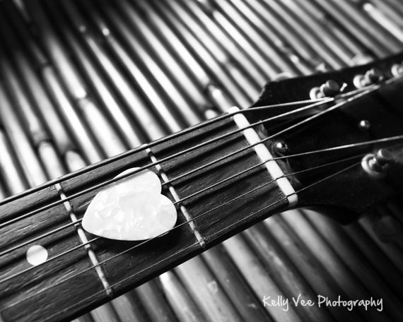 Items similar to Love Guitar Photograph Photo - Heart, black and white