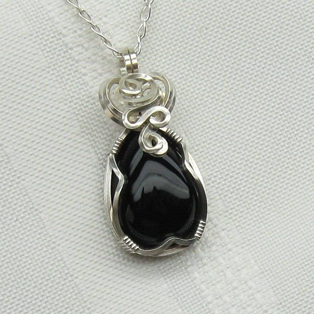 Black Onyx Necklace Black Onyx Jewelry Wire Wrapped