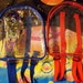 RED & BLUE// Vintage 90s Clear Plastic See Thru Set of 2 Mini Backpacks, with BONUS