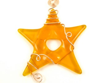 Tangerine Orange Fused Glass Star Suncatcher