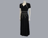 40s dress / Hey Stud Vintage 1950's Black Crepe Dress Gown