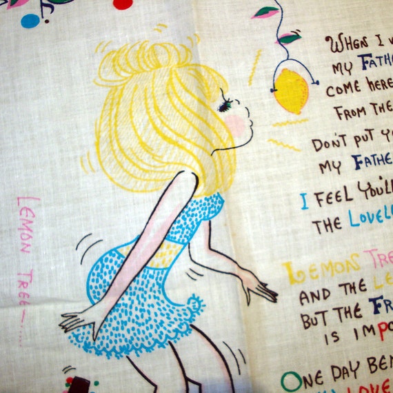 Vintage HANKIE Lemon Tree Song Lyrics Peter Paul and Mary