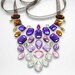 Bold Floating Rhinestone Statement Necklace, Bright Purple, Baby Pink, Warm Chestnut Brown, and Crystal Clear Aurora Borealis AB Jewels
