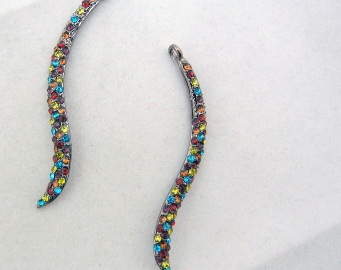 Pair of Hematite Multi Colored Rhinestone Curving Drops