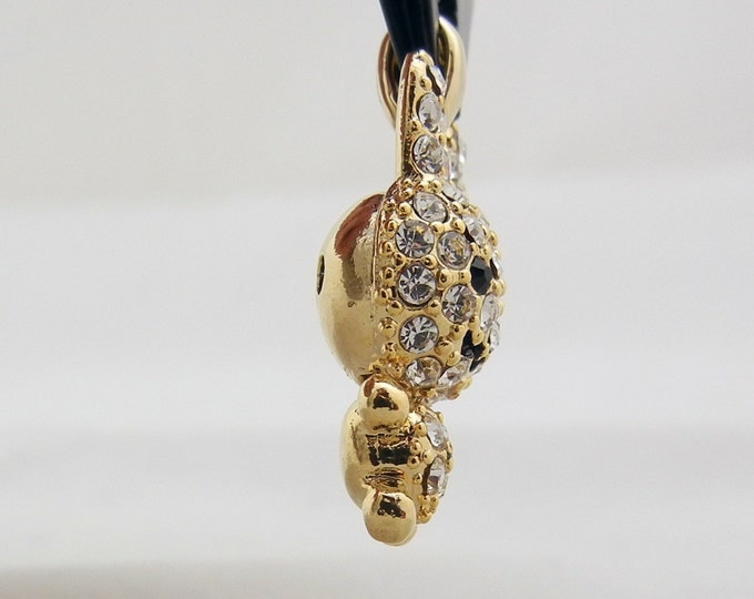 Gold-tone Dimensional Happy Rabbit Pendant Rhinestone Encrusted