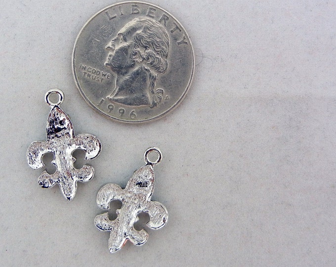 Pair of Silver-tone Light Blue Turquoise Rhinestone Fleur de Lis Charms