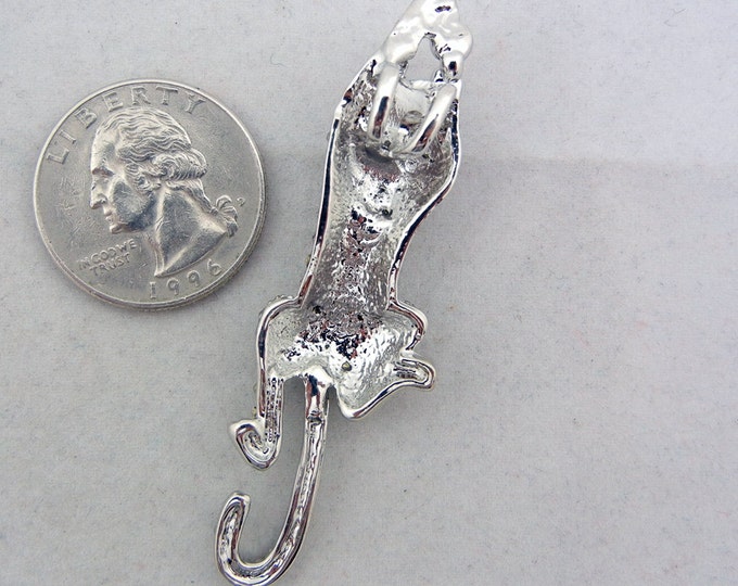 Silver-tone Leopard Panther Pendant with Rhinestones