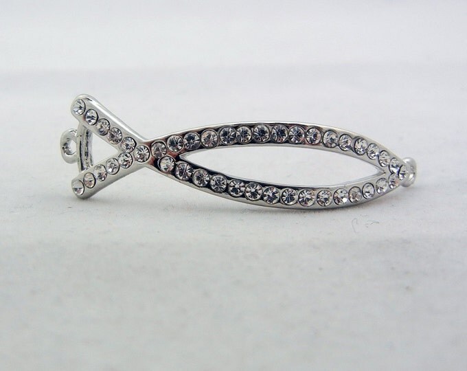 Curved Rhinestone Silver-tone Fish Charm