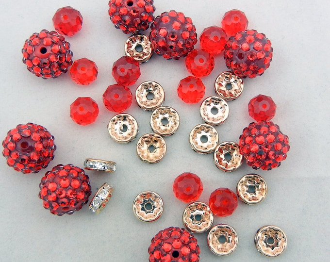 Set of Mixed Beads Red and Gold-tone