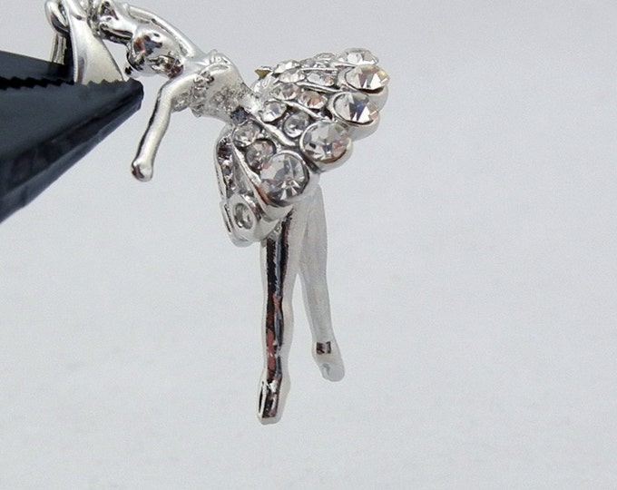 Silver-tone Dimensional Rhinestone Front Ballerina Pendant