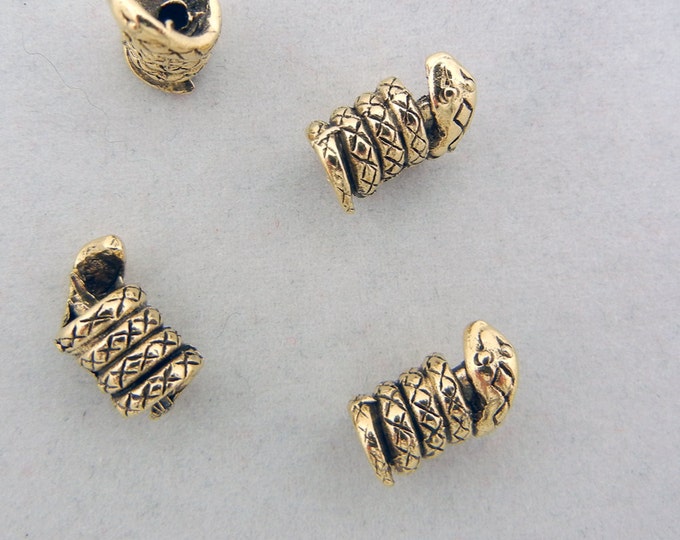 4 Antique Gold-tone Pewter Coiled Snake Beads