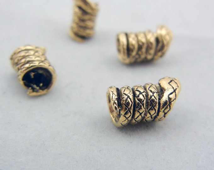 4 Antique Gold-tone Pewter Coiled Snake Beads