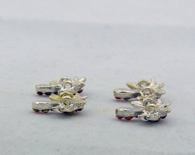 Set of 4 Tiny Red Rhinestone Palm Tree Slide Charms Silver-tone