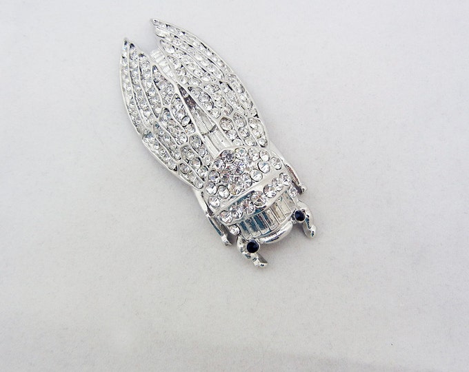 Large Rhinestone Silver-tone Cicada Slide Charm