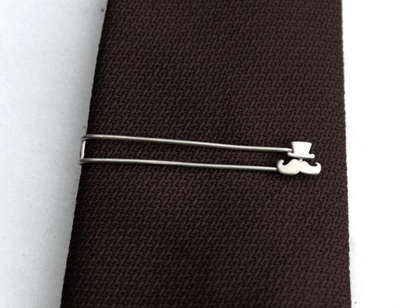 Mustache with hat Tie bar sterling silver