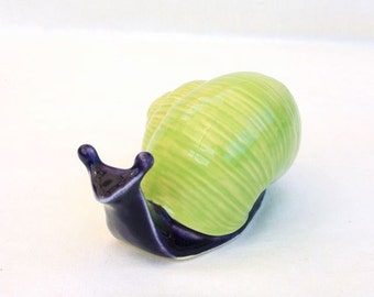 Stoneware Snail in Lime Green and Blue Violet Garden Sculpture (medium)