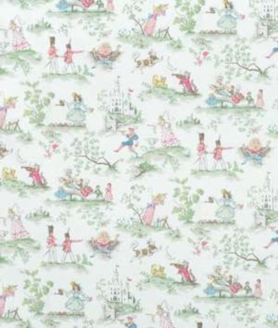 Over the Moon Nursery Rhyme Toile White fabric Cotton Twill