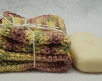 Yellow burgundy crocheted facecloths,washcloth,pack of 2,yellow facecloths,burgundy facecloths,yellow washcloths, burgundy washecloths