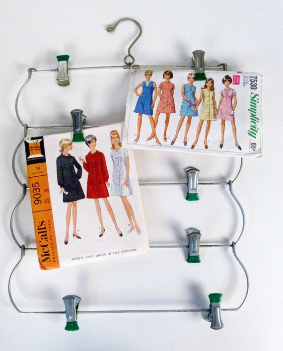 vintage 5tier metal skirt hanger with 10 green clips photo