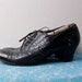 Vintage 1930's Black Lace Up Leather Wing Tip Heels 7 A
