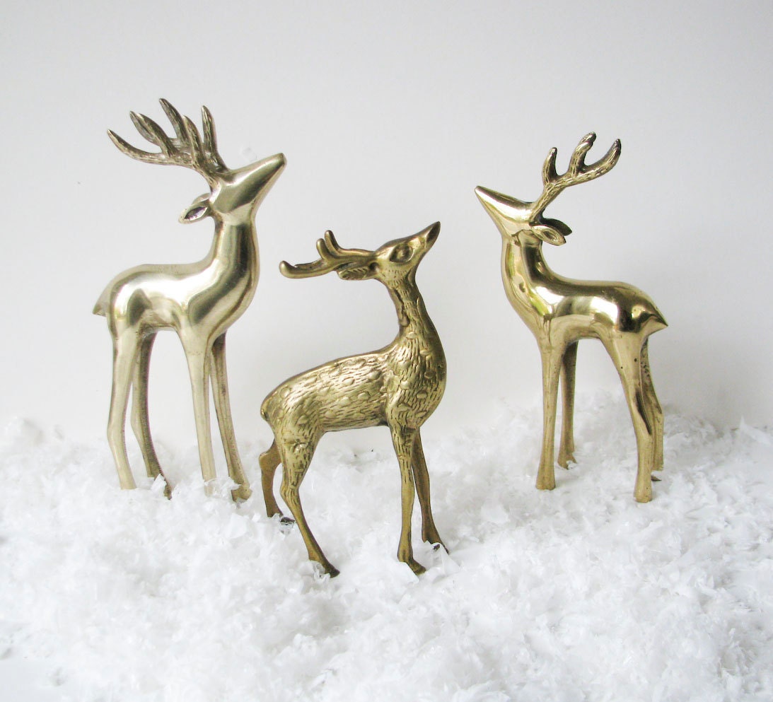 3 Brass Deer Holiday Decor