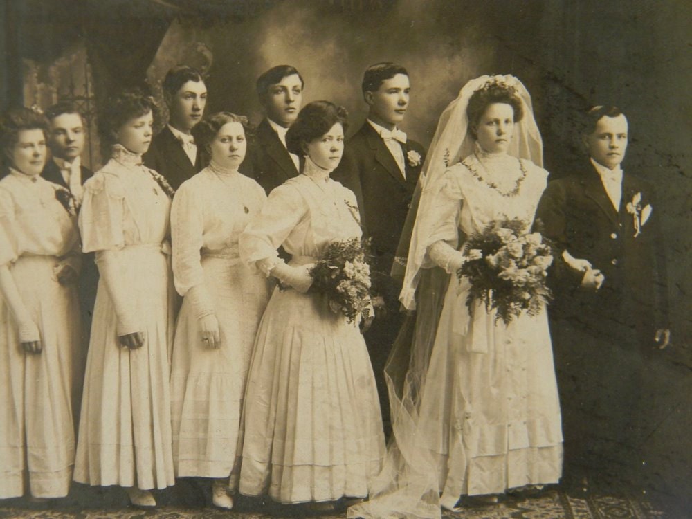 Wedding Portrait Photograph Early 1900's Line Up Bride