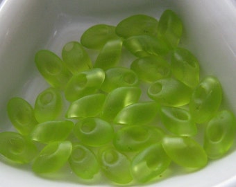 Miyuki Long 4x7mm Magatama Beads, Matte Transparent Chartreuse, (color 143F) one 8.5 Gram Tube
