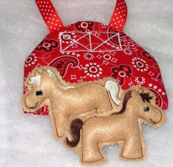 Barn and Pony Play Set Comes with barn carrier and 2 felt horses Il_570xn