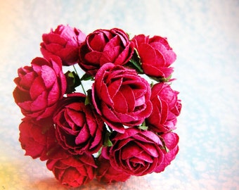 Raspberry pink Garden Roses Vintage style Millinery Flower Bouquet - for decorating, gift wrapping, weddings, party supply, holiday