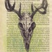 Deer Skull (green background) - original painting on vintage page